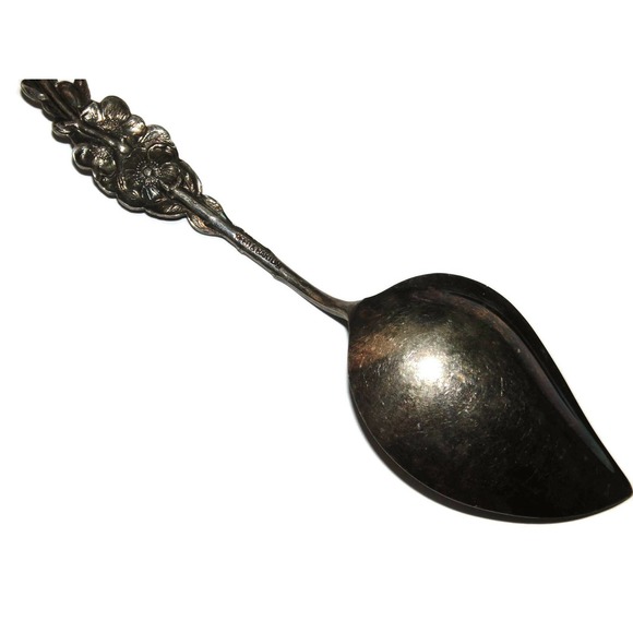 1964 Vintage REED BARTON Silver Plate Jelly Server Harlequin Apple Blossom Spoon - Picture 5 of 7